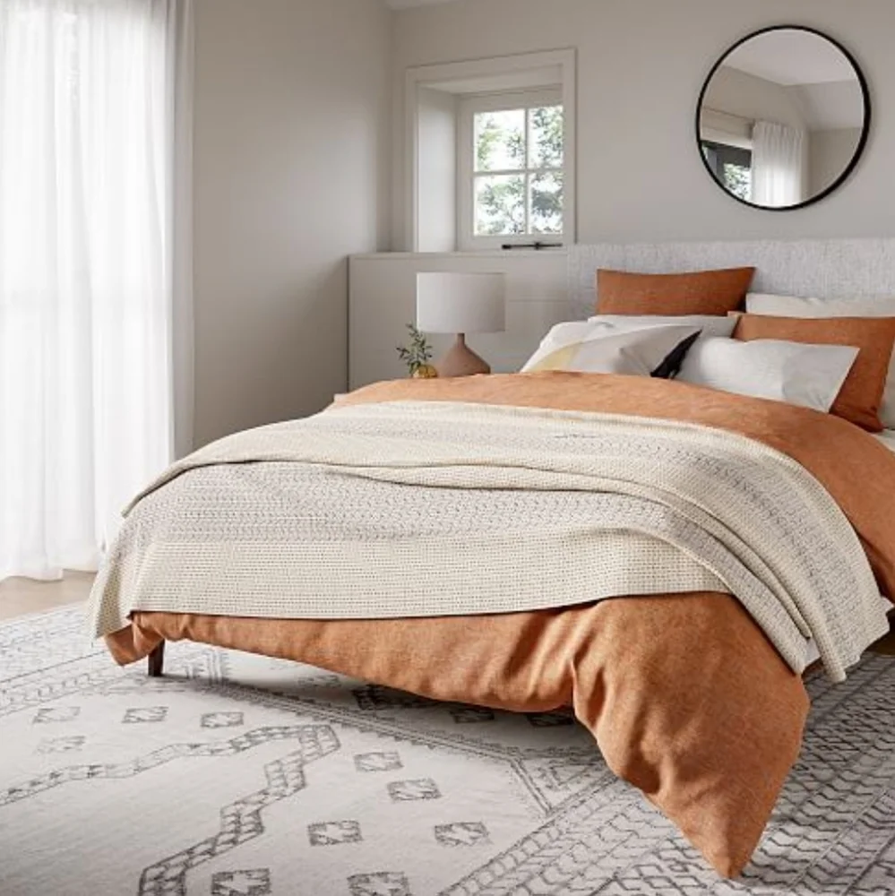 West Elm Belgian Flax Linen King Duvet Cover & Euro Shams Terracotta Melange